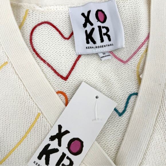 NWT XOKR Kerri Rosenthal Knit Love Heart Cream Multi Color Cardigan Size MEDIUM - Picture 2 of 10